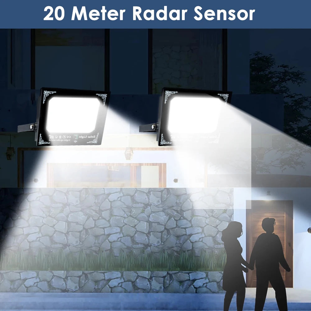 500W 6000mAh Solar Flood Lights Dual Lights, Remote Control Powered Spotlight Outdoor Garden Waterproof IP65 Villa Street Lamp