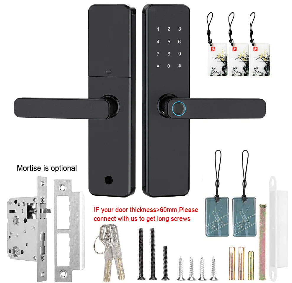 5-in-1 Smart Door Lock with Fingerprint Biometric, Wi-Fi, Tuya APP Control, Touchscreen Keypad – Fits 35-60mm Thick Doors