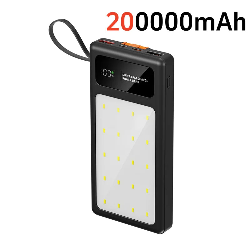 Portable Power Bank with Camping Light - 50000mAh PD Fast Charging Black 200000mAh Tidesmit