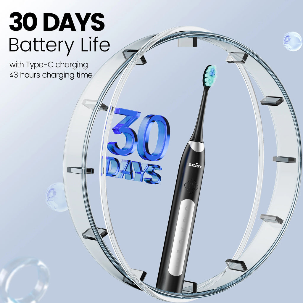 Sejoy Electric Sonic Toothbrush with 10 pcs Replacement Heads 5 Modes USB Rechargeable Waterproof Electric Tooth Brushes