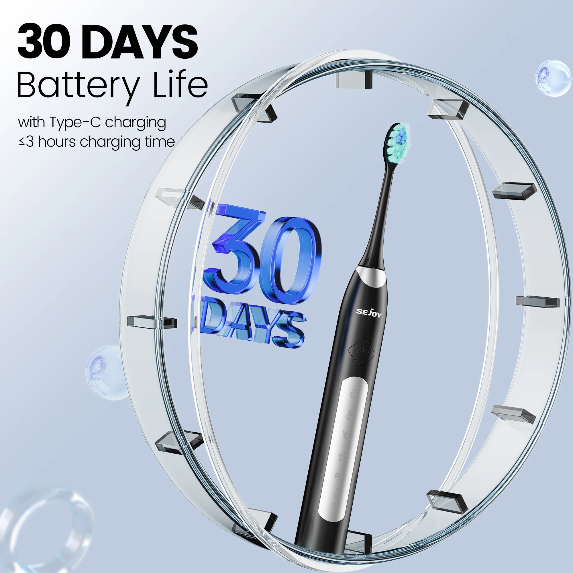 Sejoy Electric Sonic Toothbrush with 10 pcs Replacement Heads 5 Modes USB Rechargeable Waterproof Electric Tooth Brushes