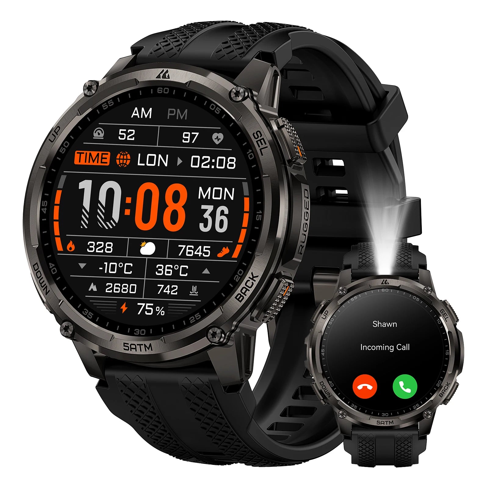 KOSPET TANK T4C Men's Military Smartwatch Rugged GPS Watch with Flashlight 5ATM Waterproof & All-Day Health Tracking
