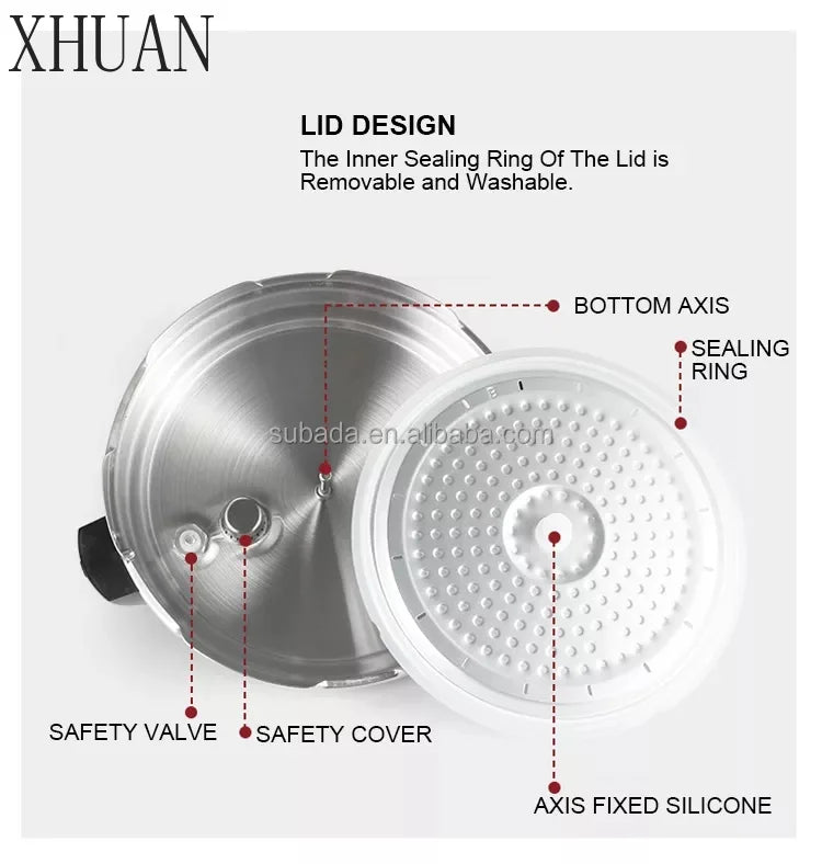 Silver electric pressure cooker lid with removable sealing ring and safety valve cover