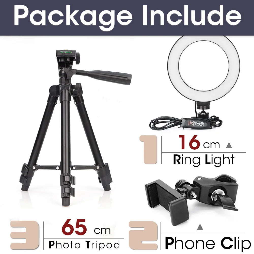 LED Ring Light with Tripod Stand for Live Streaming and Content Creation 16cm and 65cm Tripod Tidesmit
