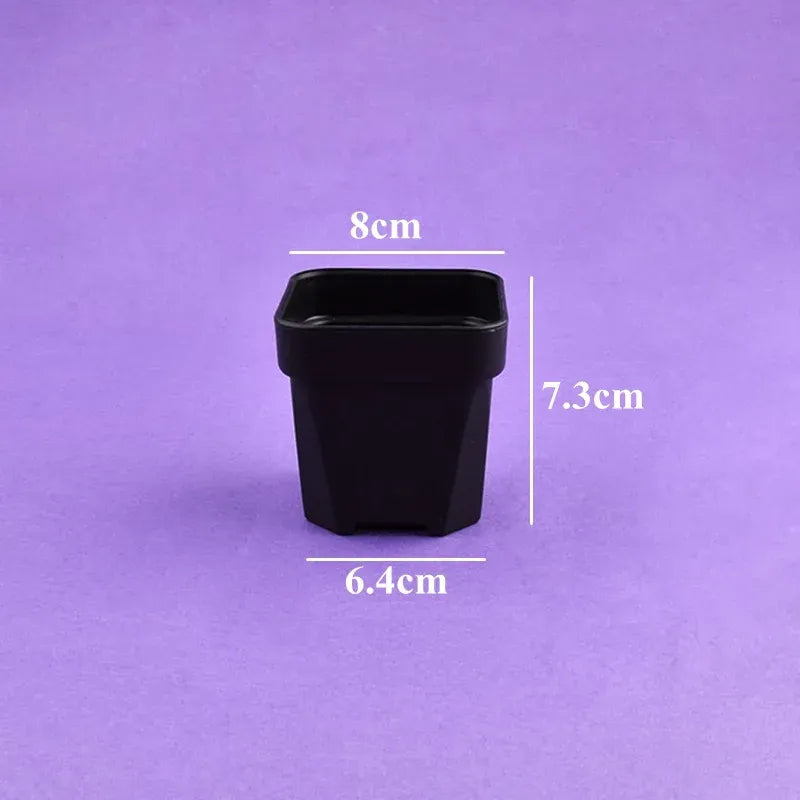 Black square plant pot, 6.4cm base, 7.3cm height, thick lip