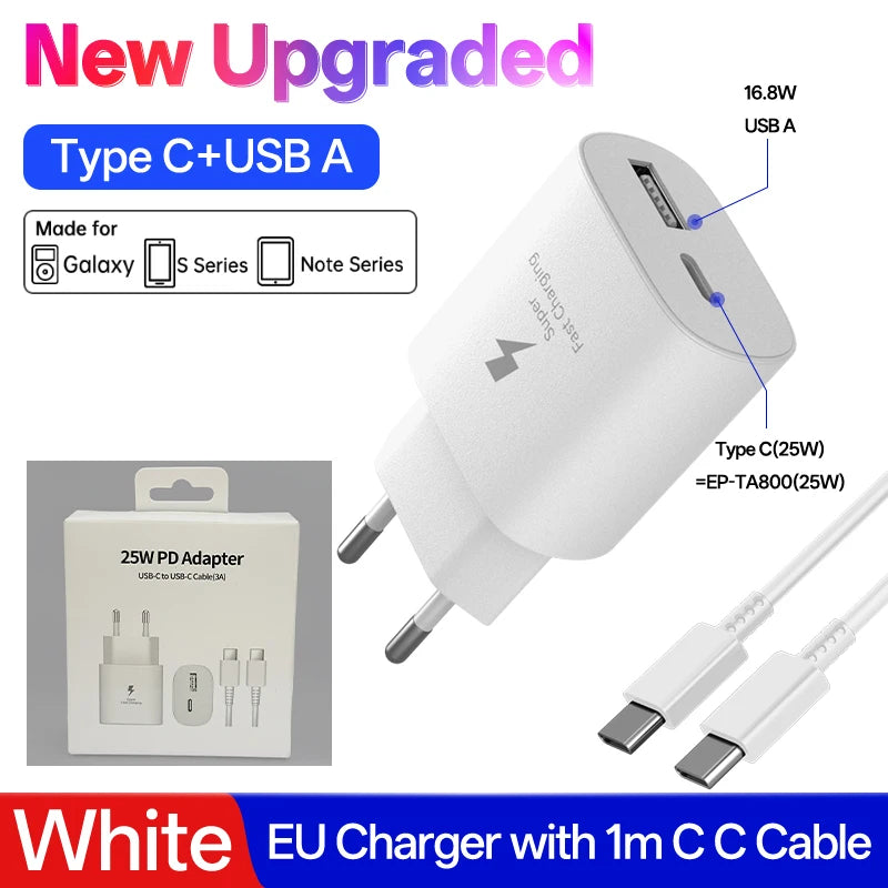 Samsung 25W USB-C Fast Charger Adapter - EU & US Plug Options White 25W EU Set Tidesmit