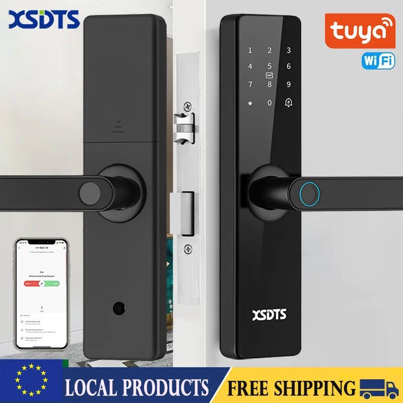 Smart Door Lock With Electronic Biometric Fingerprint Smart Card Password Key Unlock USB Tuya APP Emergency Charge lock
