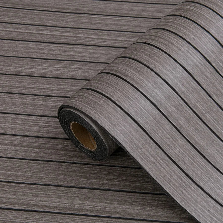 Self-adhesive 3D wall sticker roll, dark gray wood-look plank stripes with black outlines