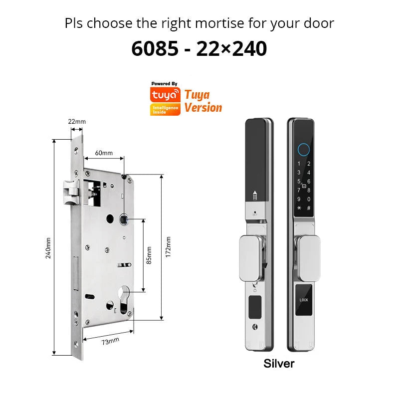Tuya Wifi App Waterproof Smart Aluminum Door Lock Euro Double Hook Mortise Fingerprint Password Electronic Sliding Door Lock