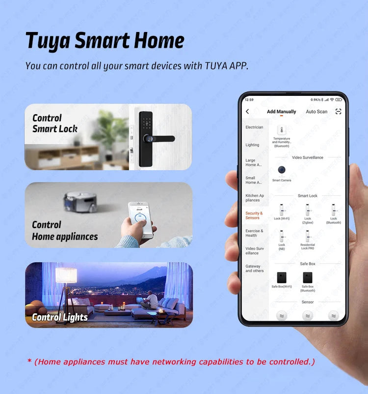 Tuya visual Wifi Digital Electronic Smart Fingerprint Door Lock With Biometric Camera intelligence Card Password Key Unlock