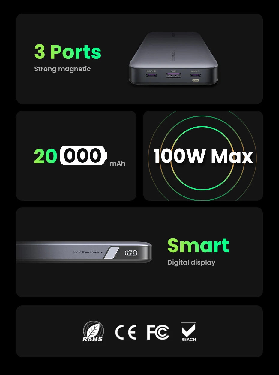 100W Fast Charging Power Bank 20000mAh for Laptops and Phones Tidesmit