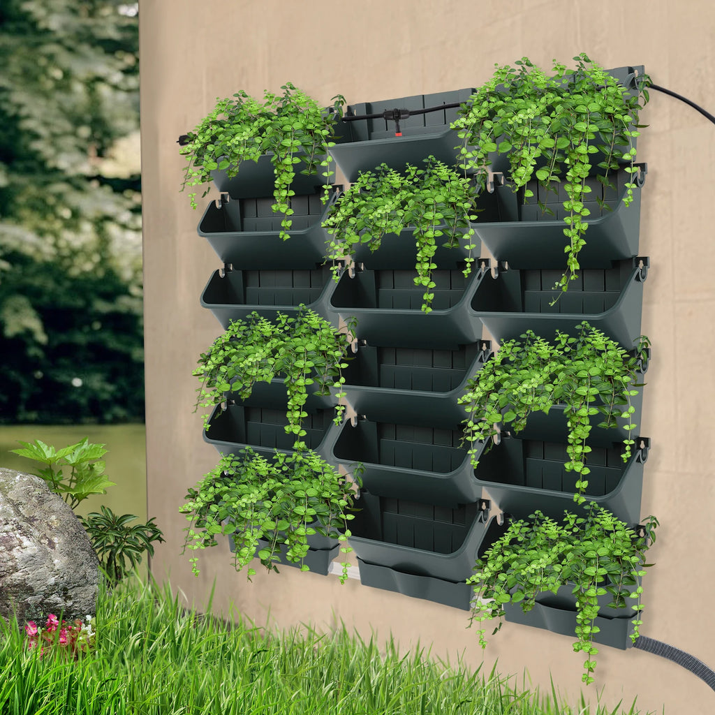 Automatic Self Watering Hanging Planter with Timer, 18 Pots Vertical Wall Garden System, Smart Drip Irrigation Kit for Indoor Outdoor Plants, Space Saving Wall Mounted Planter for Herbs Flowers Vegetables