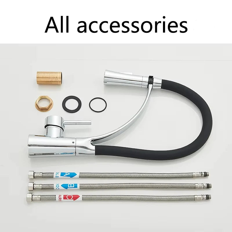 Rubber Kitchen Faucet Mixer Tap Rotation Pull Down Stream Sprayer Taps Hot Cold Water Tap with Single Handle Kitchen Tap