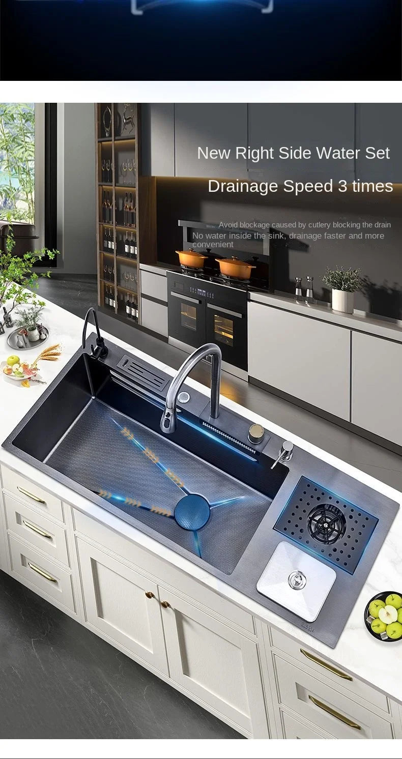 Flying RainWaterfall Sink Stainless Steel Large Big Single Garbage Can Waste Sink Kitchen Household Washbasin Handmade Sinks