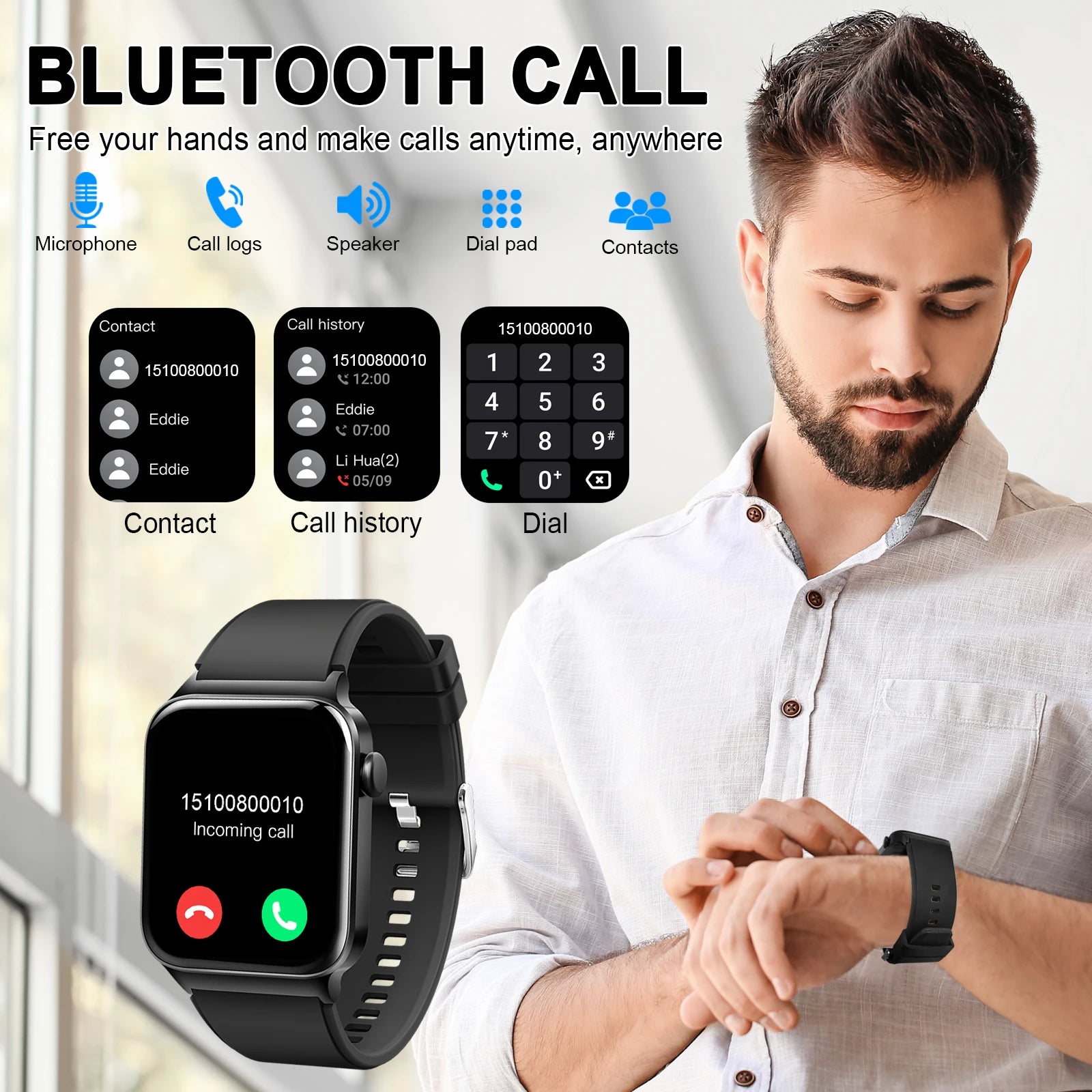 T50 1.85" Ultra Thin Smartwatch (Answer/Make Call), IP68 Waterproof Fitness Tracker, 100+Sport Modes, Heart Rate/Sleep Monito.