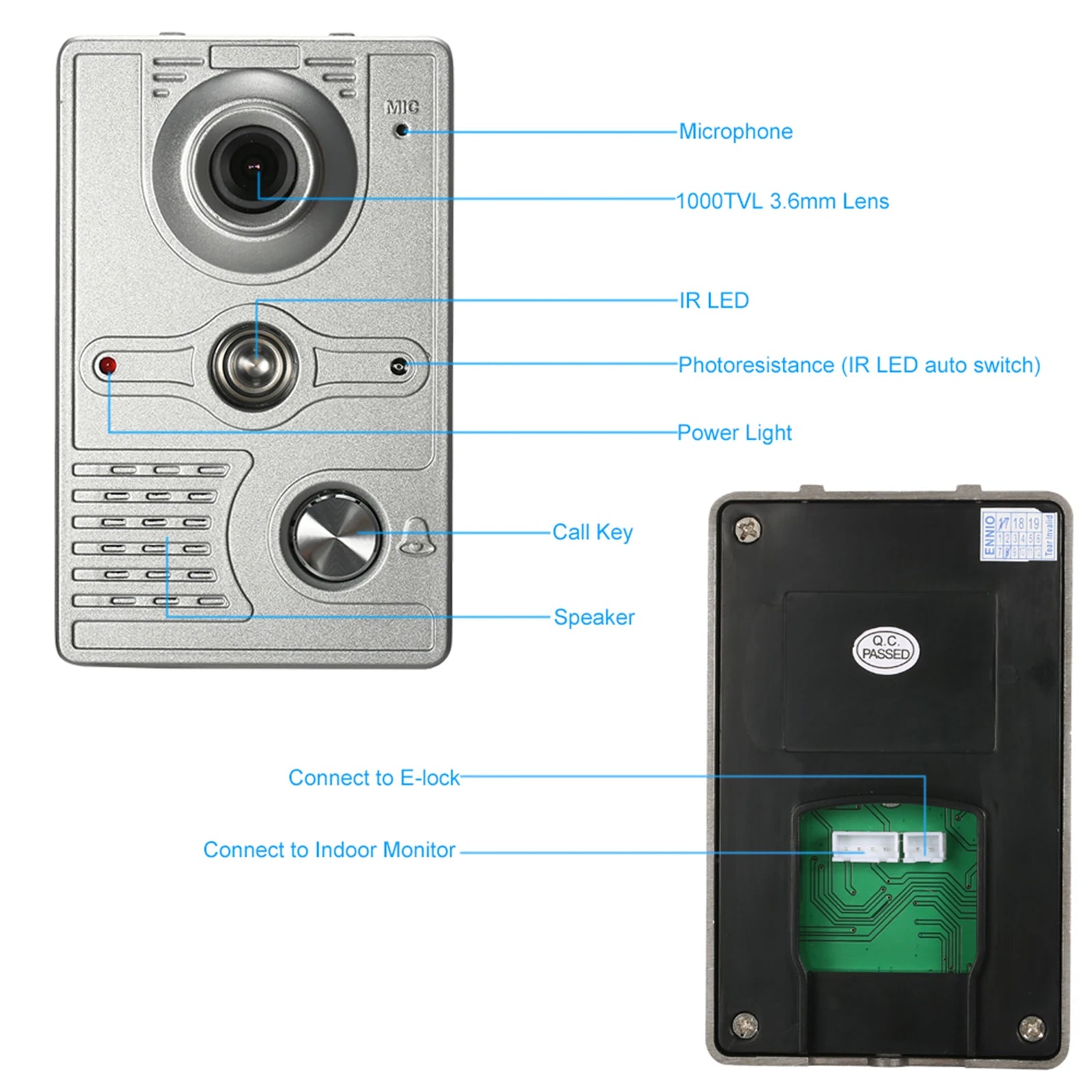 7 inch Wired Video Doorbell Indoor Monitor IR-CUT Outdoor Camera Visual Intercom Two-way Audio Remote Unlock Video Door Phone