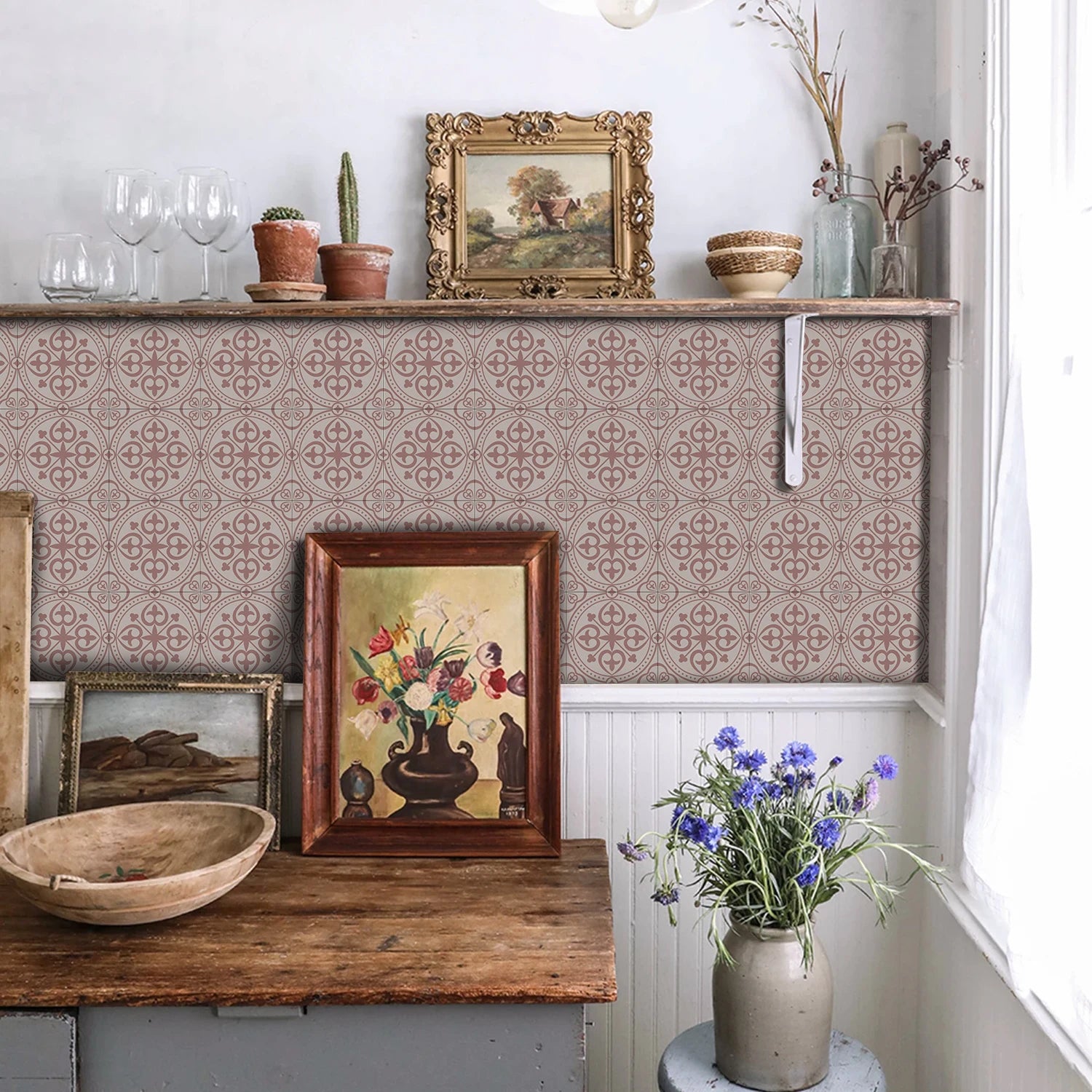 15x15cm Moroccan Style Peel and Stick Tile Stickers, Self Adhesive Waterproof Wall Decor for Kitchen Bathroom (ART Series)