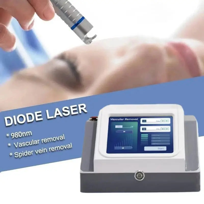 980nm diode laser machine for painless spider vein and vascular removal with touchscreen interface and handheld probe.