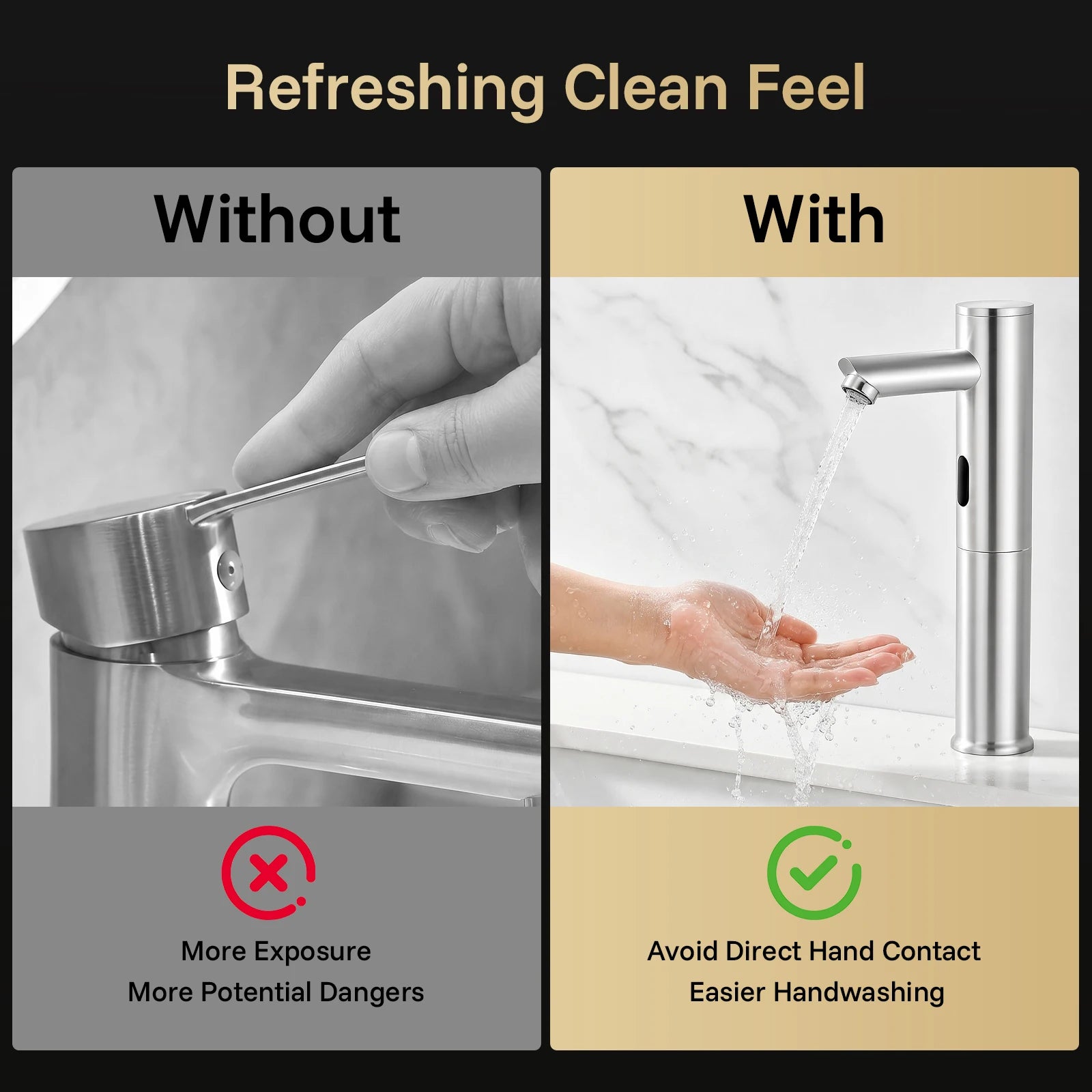 Automatic Sensor Faucet, Touchless Stainless Steel Bathroom Sink Mixer Tap, Hands-Free Cold Water Only with Control Box, Modern Silver Tall Design for Home Hotel Kitchen Hospital, Easy Clean Anti-Rust