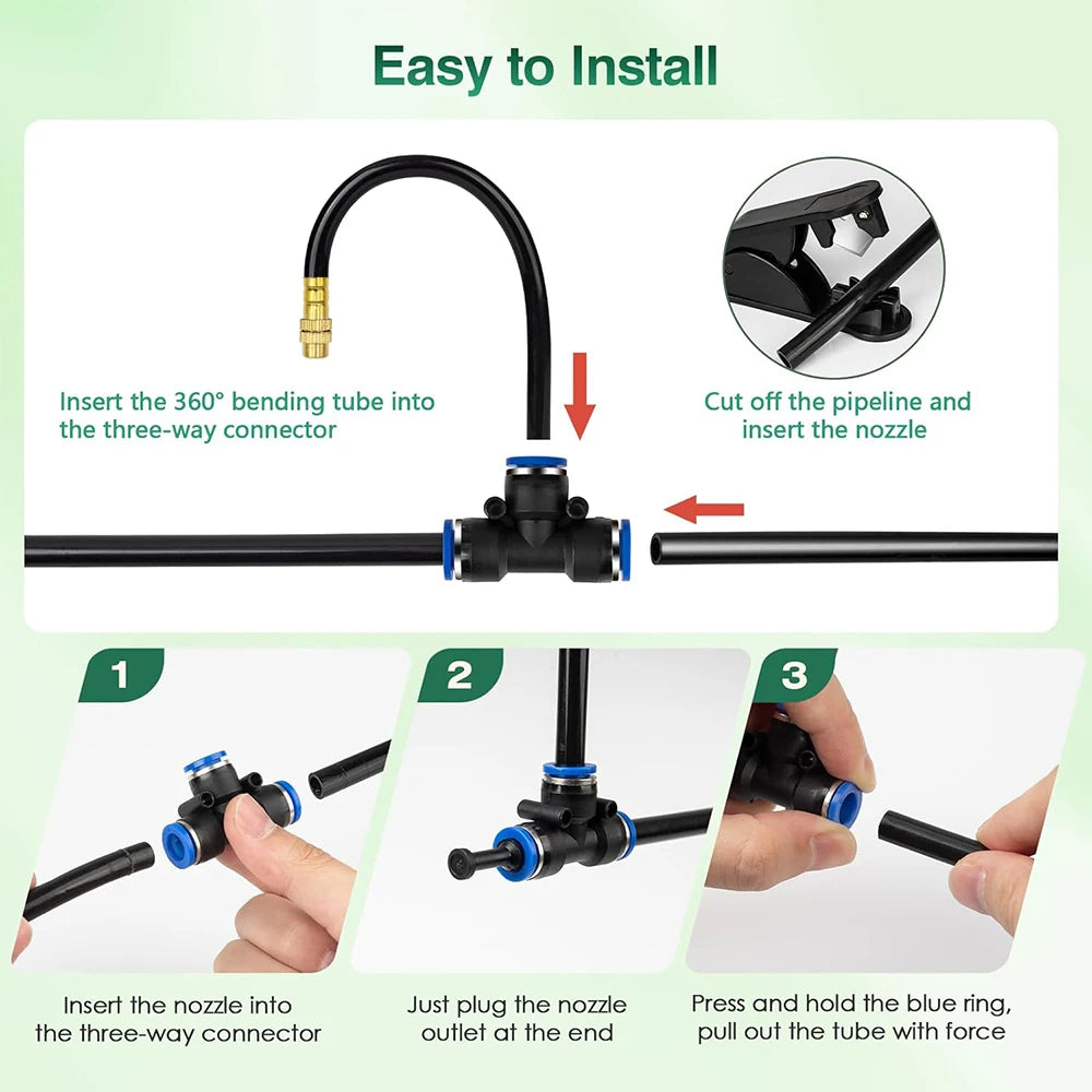 30M-5M DIY Free Bending Universal Sprayer Kit 8mm Hose Patio Misting Cooling System for Garden Plant Fogging Watering Irrigation