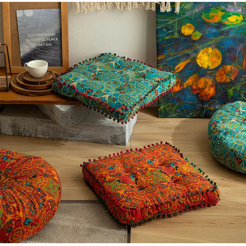 Bohemian Style Thickened Cotton Linen Cushion for Ground Lazy People with Moroccan Window Tatami Mat Pillow Puff Cushion That