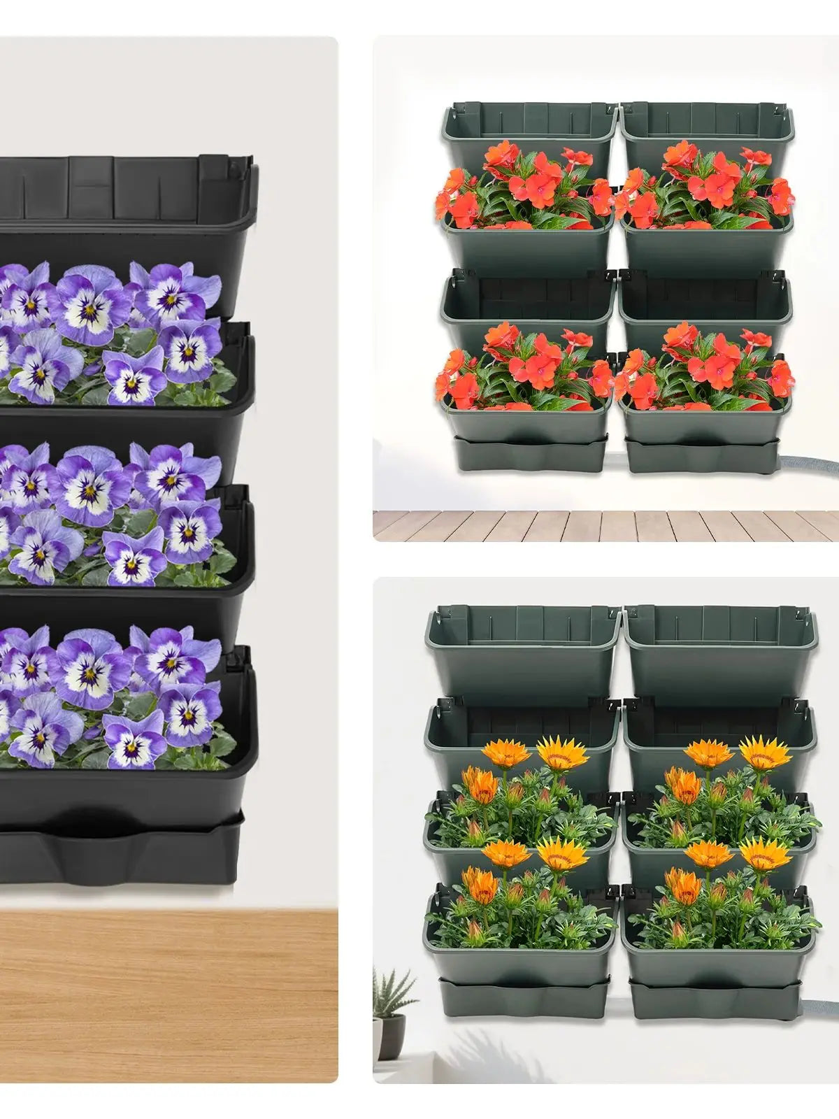 8PCS Wall-Mounted Planter, Vertical Garden Planter, Wall-Mounted Planter for Indoor and Outdoor Decor Black/Green