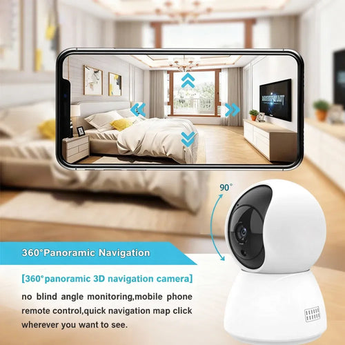 Indoor WiFi security camera with wide-angle view on a smartphone display