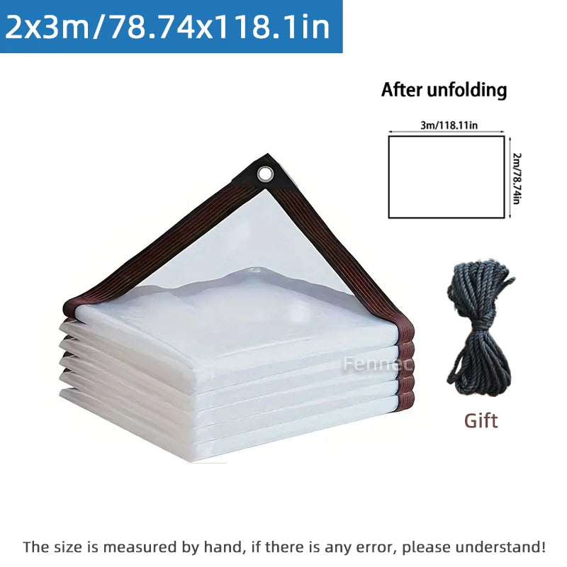Transparent rainproof shading cloth, folded, brown hem with grommets, 2x3m