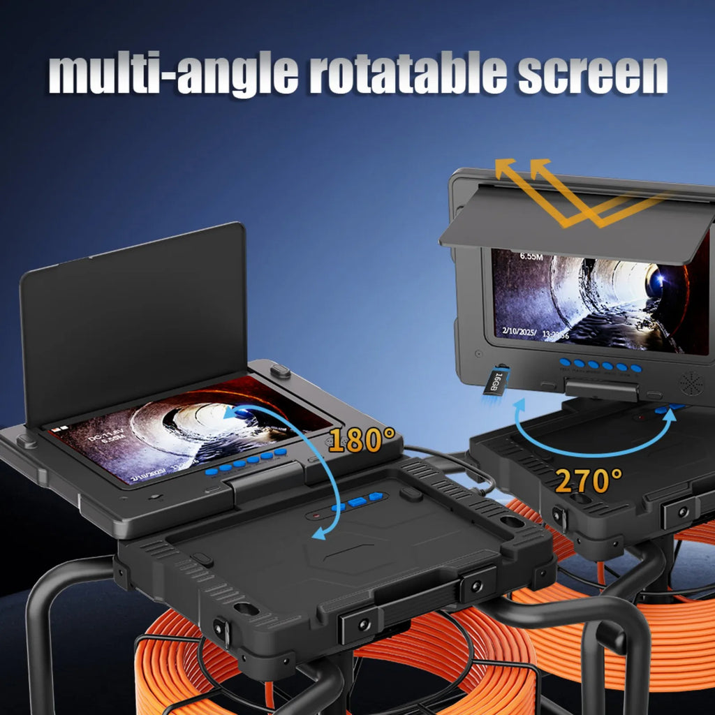 512Hz Self-Leveling Sewer Camera with Meter Counter,9"1080P DVR Drain Inspection Camera,7MM Diameter Cable 32GB TF Card 12 Leds