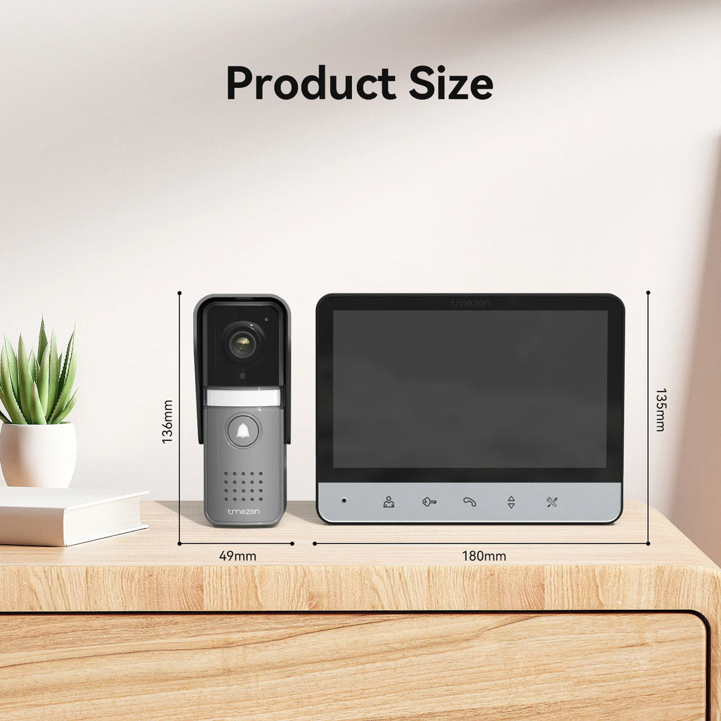 TMEZON V20 4-Wire Connected Video Intercom Kit with 7 Inch Colour Screen, Video Door Phone for a Family, Street Turntable, Camera Doorbell