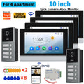 10 inch Touch Screen WiFi 1080P Intercom Doorbell 4 Wire Video Doorphone System RFID APP Unlock for 2/3/4 Unit Home Apartments