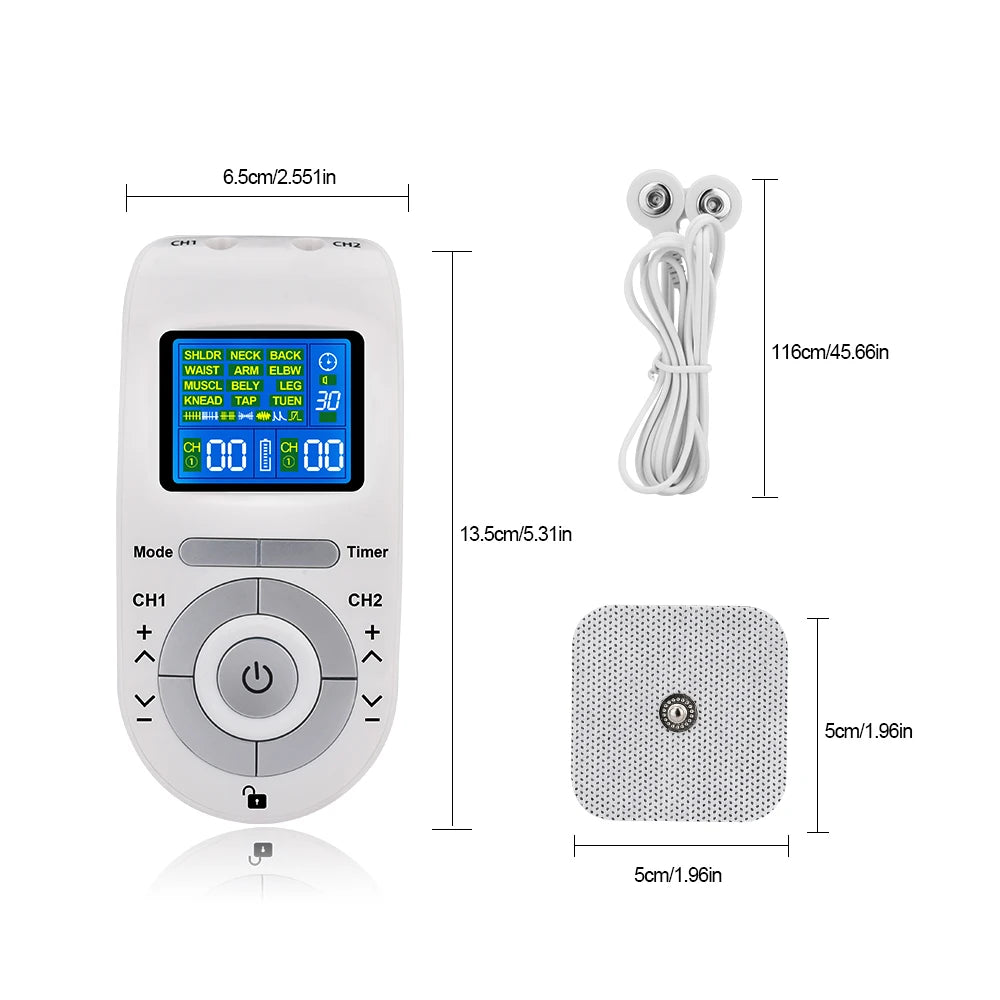 Electric TENS Muscle Stimulator - 4-Mode Portable Massager White Back Massage Instrument Tidesmit