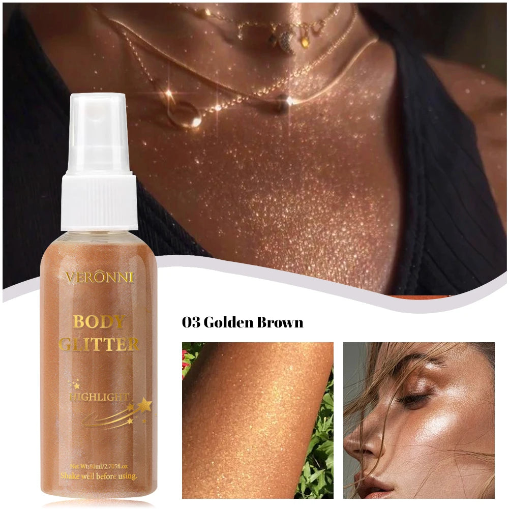 Tidesmit liquid body highlighting shimmer oil in 4 shades for radiant face makeup and glow body glitter spray finish