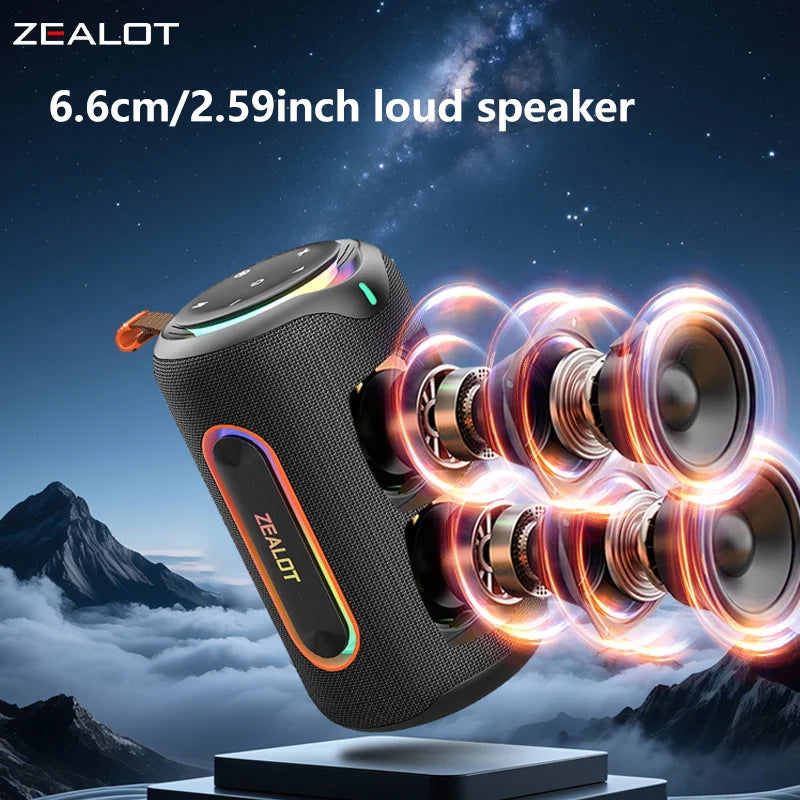 ZEALOT-MP1 60W Wireless Speakers,RGB Light,30 Hours Playtime,, Waterproof IPX 6,Wireless Speaker, Dual Pairing, 8000mAh Battery.