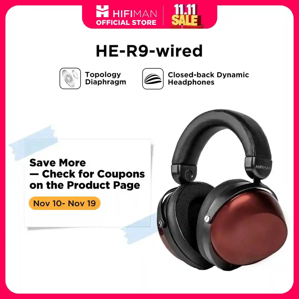 HIFIMAN HE-R9 Closed-Back Headphones - Dynamic Wired Studio Audio Red Tidesmit