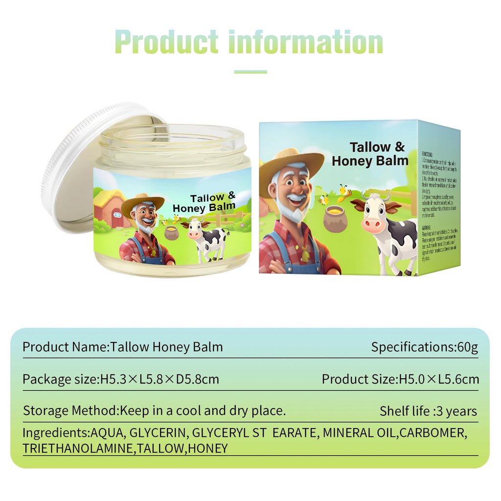 Tallow & Honey Balm 60g, Face and Body Moisturizer, Natural Skin Nourishing Cream to Improve Texture for Soft Firm Skin
