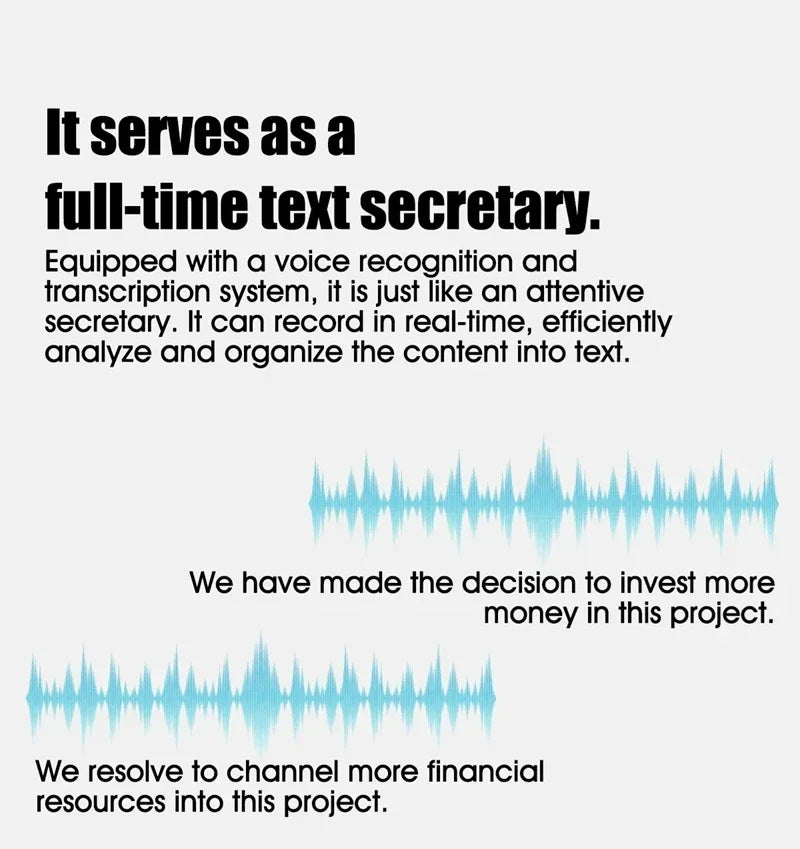 Text showing voice recognition transcription, converting spoken sentences into organized, written text.