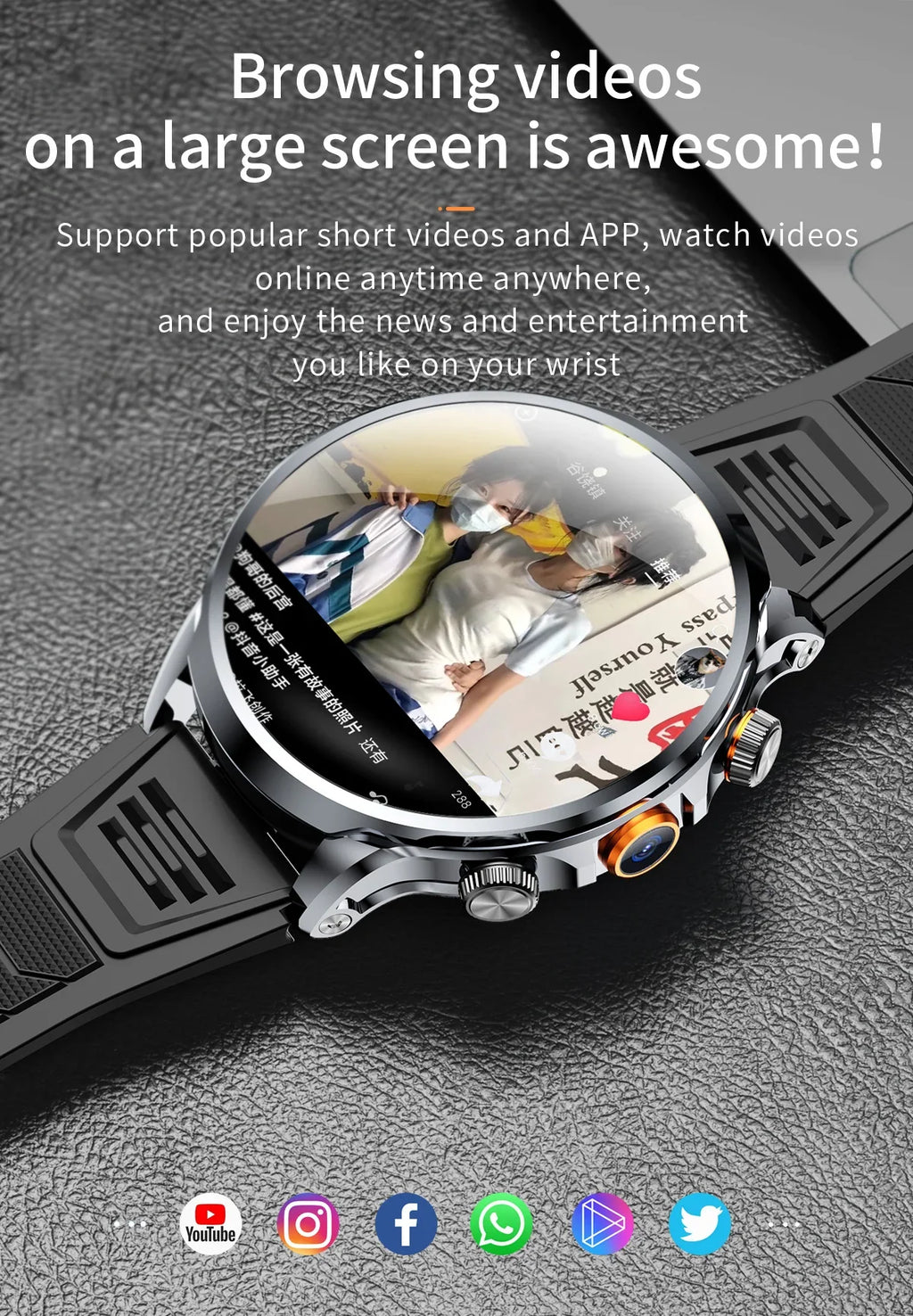 Smart Watch With 1.95 inch IPS 1100mah Battery 128GB ROM 500W Camera GPS WIFI Heart Rate APP Download Smartwatch Android 9.0