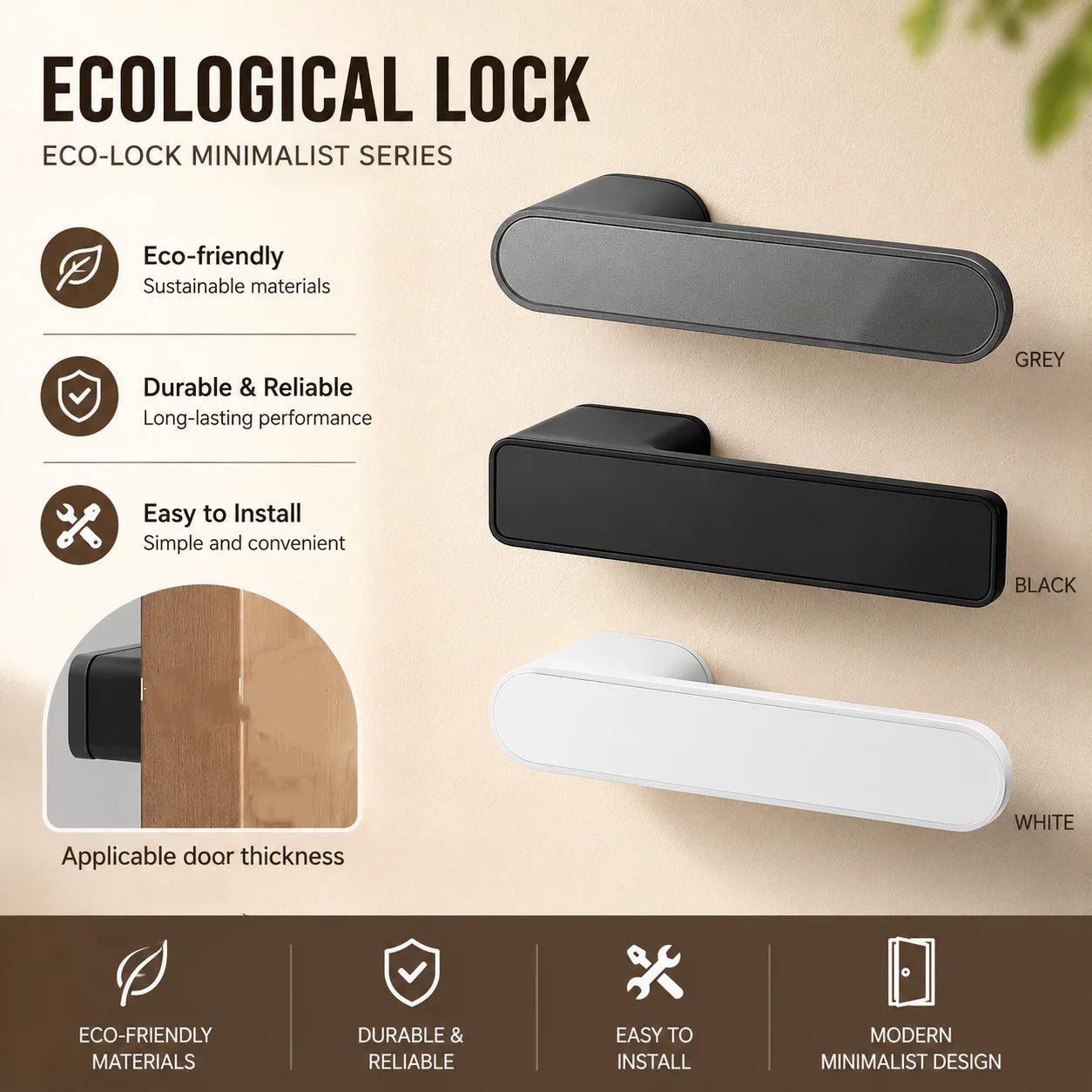 New High Aesthetic Minimalist Room Door Lock, Magnetic Silent Lock, Wooden Door Handle, Minimalist Style