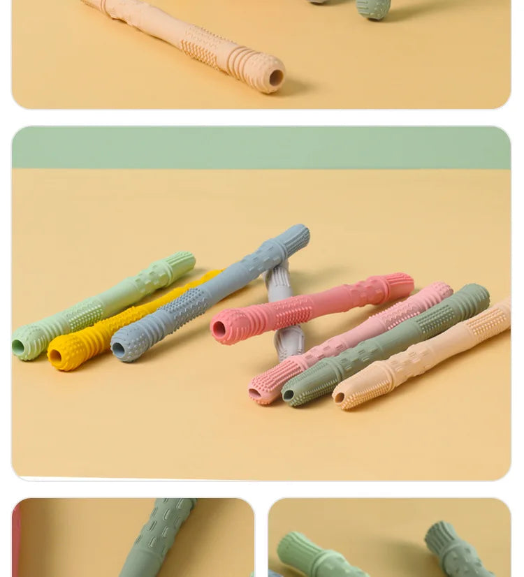 Children Baby Teether Chewing Glue Silicone Hollow Teething Tube Anti-eat Hand Molar Stick Newborn Toys Gift Accessories
