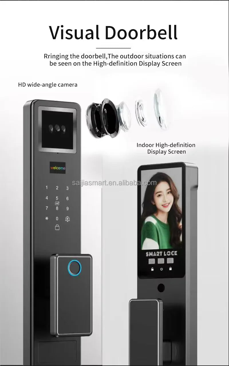 3D Face Recognition Tuya Video Intercom Security Fingerprint Card Unlocking Smart Home Camera Door Lock 9 Languages