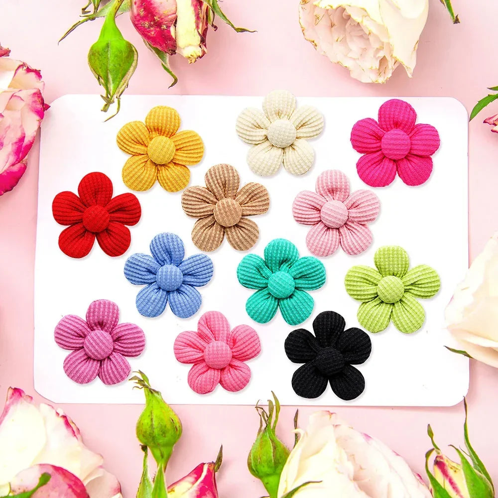 10 colorful flower hair bows with rubber bands for small dogs and cats, perfect for cute pet grooming accessories.