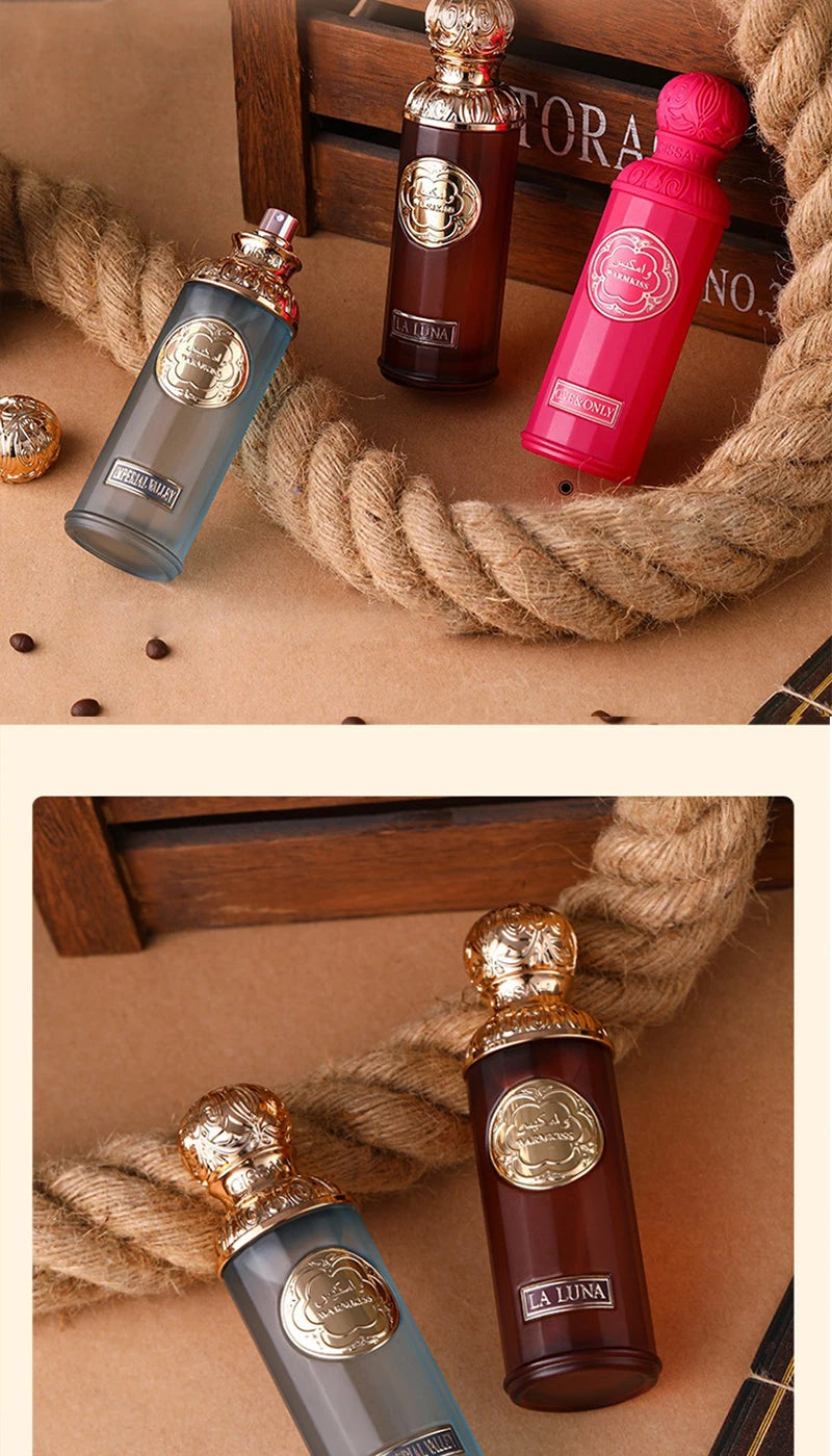 Lauren Emperor Valley Oud EDP 100ml: Unisex Middle Eastern luxury perfume in decorative bottles with ornate gold caps.