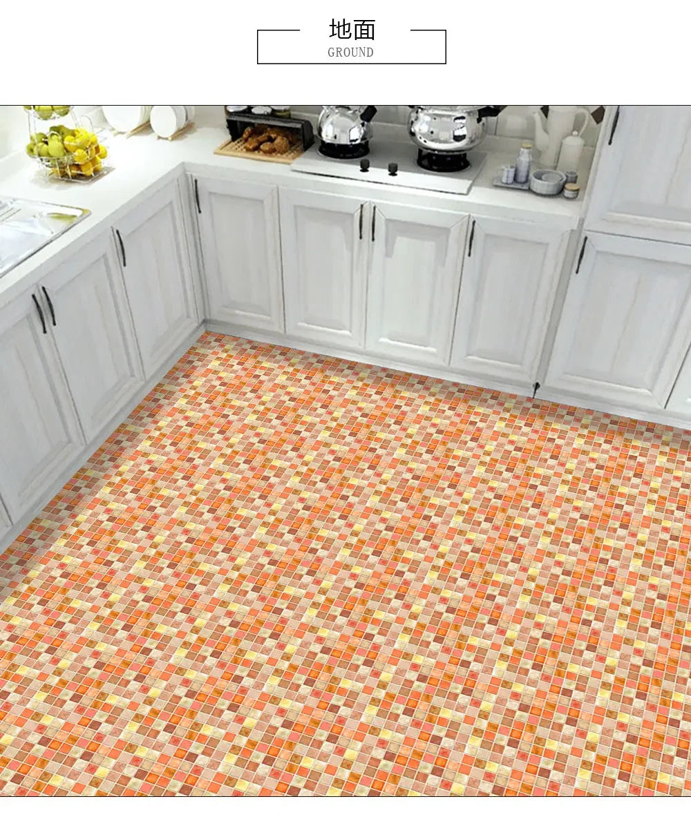 10pcs/set 10/15/20/30cm Flat Orange Marble Mosaic Hard Tiles Wall Sticker Kitchen Bathroom Home Decor Wallpaper PVC Art Mural