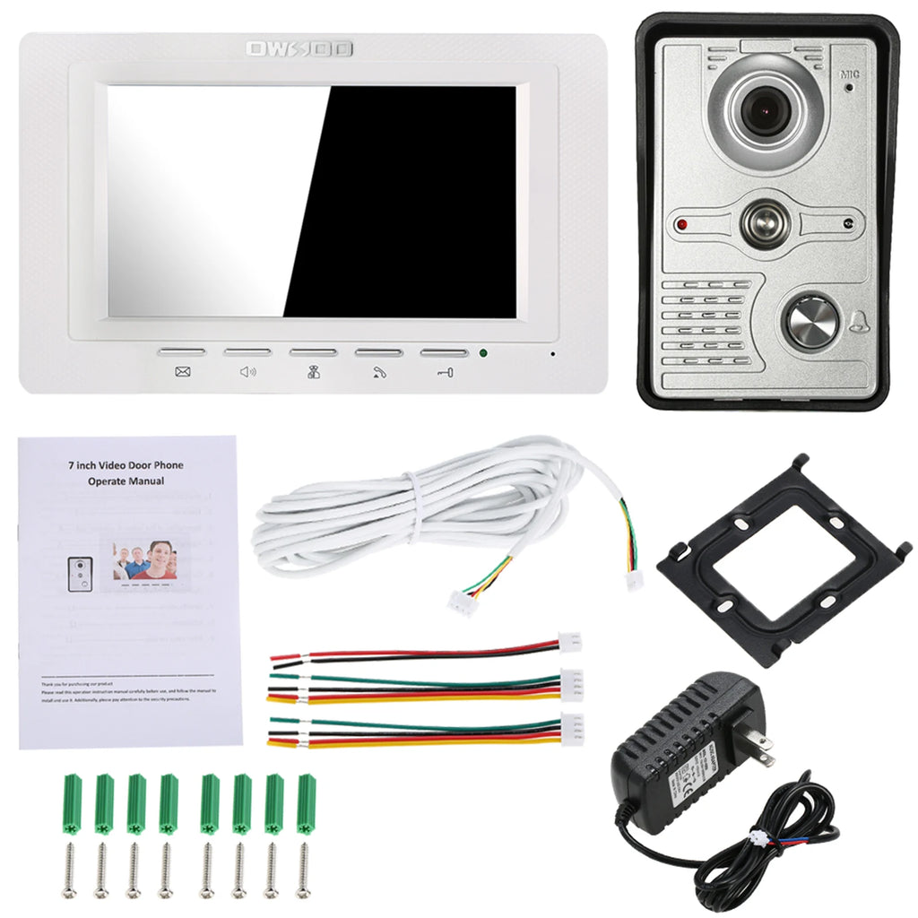 7 inch Wired Video Doorbell Indoor Monitor IR-CUT Outdoor Camera Visual Intercom Two-way Audio Remote Unlock Video Door Phone