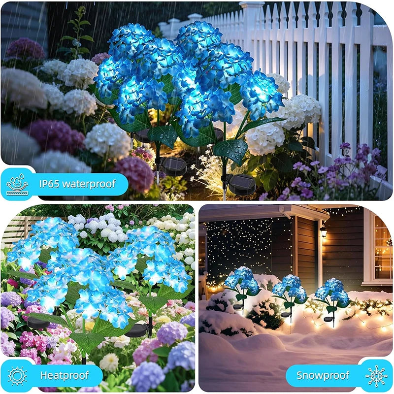 Solar Garden Lights Outdoor Blue Hydrangea Flower Pathway Light for Yard  Garden Lawn Decoration