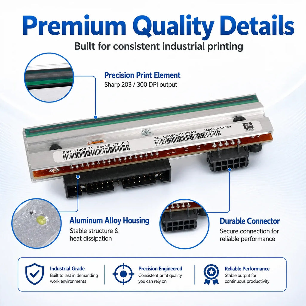 Thermal printhead replacement with metal housing, connector pins, and green print element