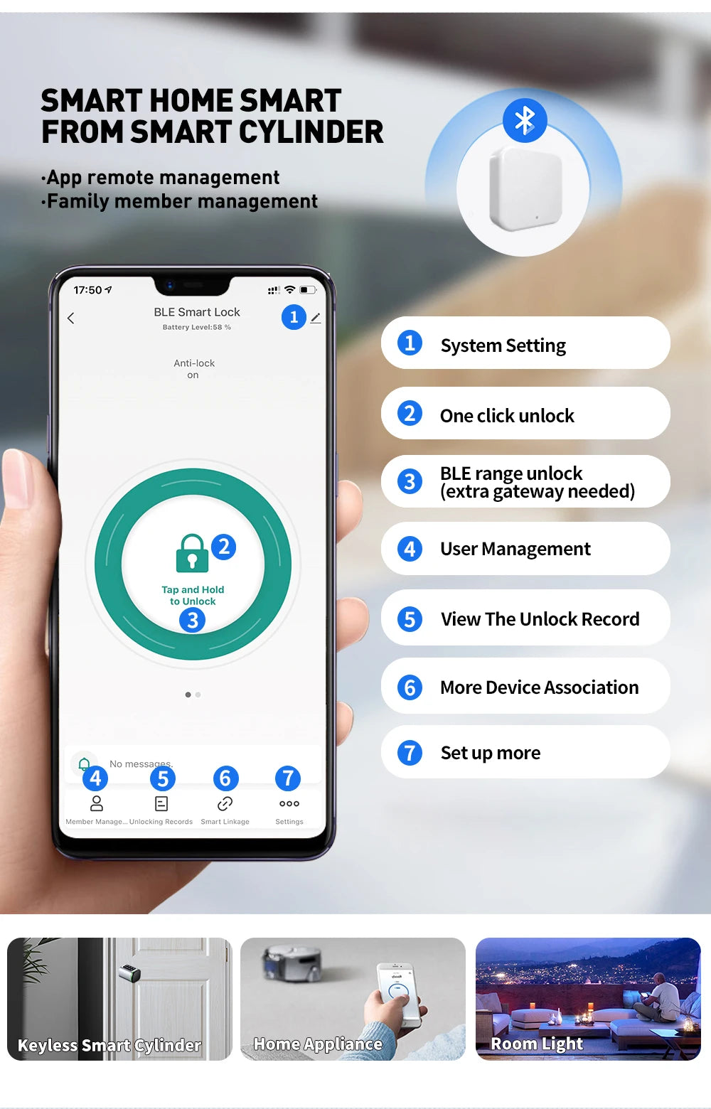 Fingerprint Smart Lock Code Cylinder with Bluetooth Tuya Smart Life App Remote Adjustalbe Cylinder Lock