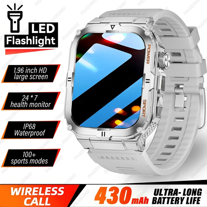 2026 New 1400mAh Big Battery Smart Watch Men Outdoor GPS Flashlight 10ATM Waterproof Bluetooth Call AMOLED HD Sports Smartwatch