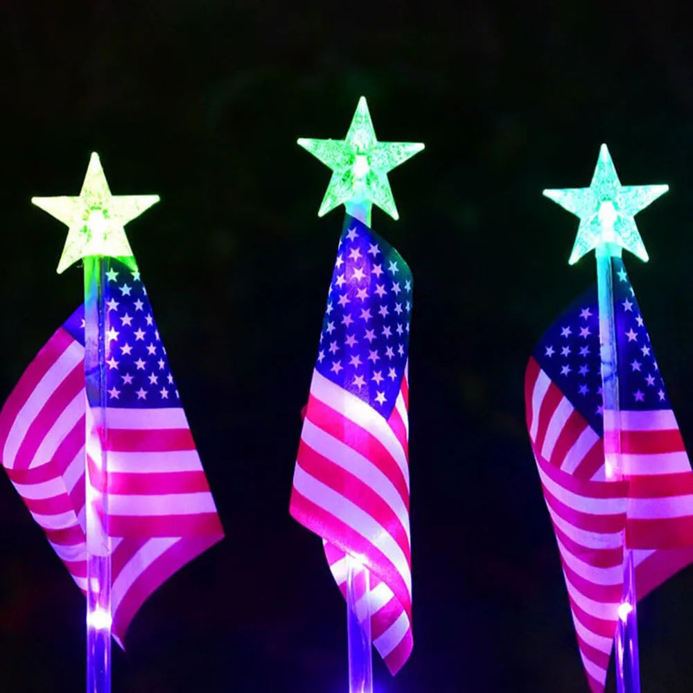 4Pcs LED American Flag Solar Lights Outdoor, 4th Of July Decoration Flag Lights with 2 Modes, Waterproof Summer Decora Garden Light, LED Solar Flag Patriotic Lights for Yard, Garden, Pathway, Independence Day, Memorial Day